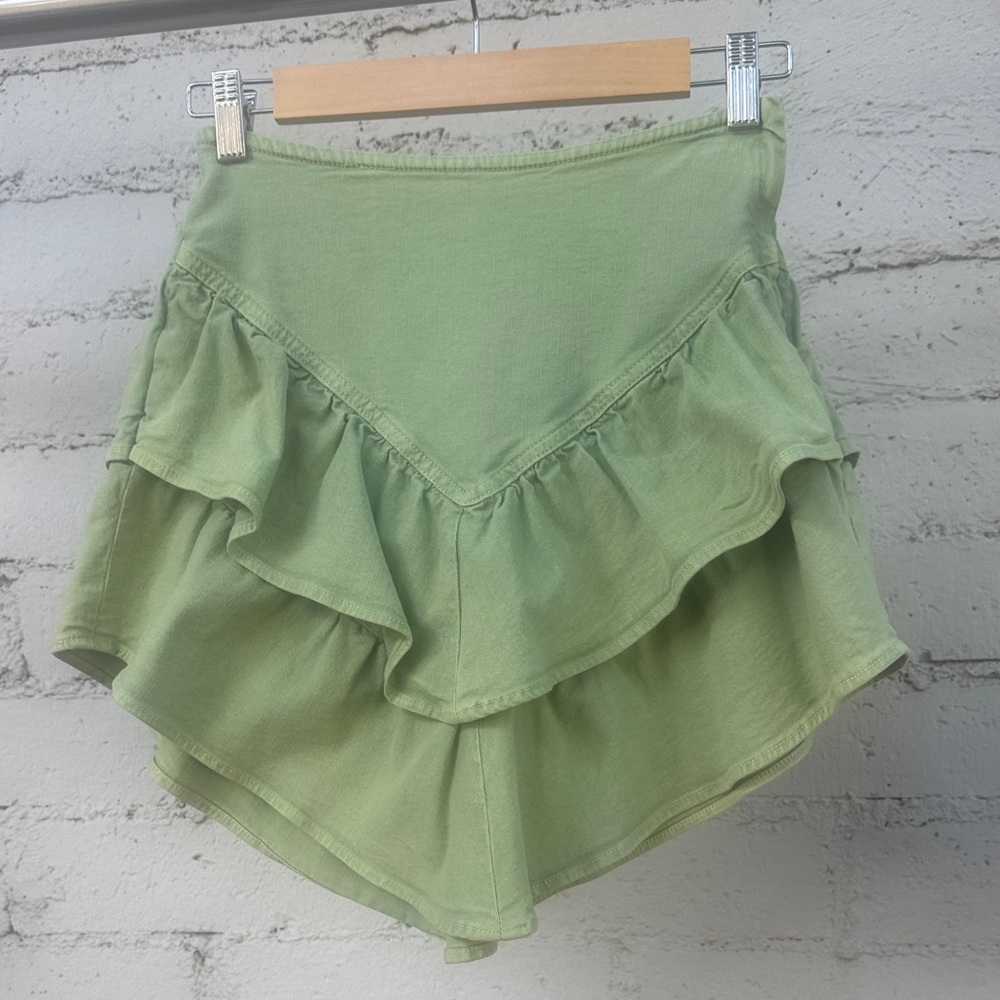 MOTHER The Ruffle Mini Skirt Loden Frost Green Size 25 - Picture 2 of 8
